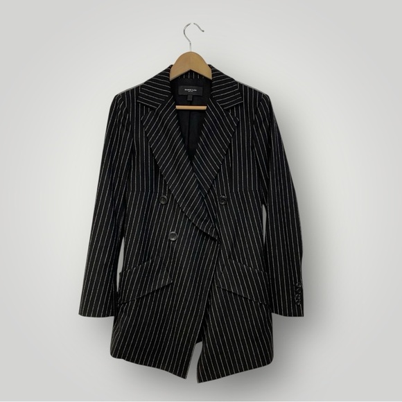 DEREK LAM Wool Double Breasted Striped Blazer Black Sz 4 - Picture 1 of 11